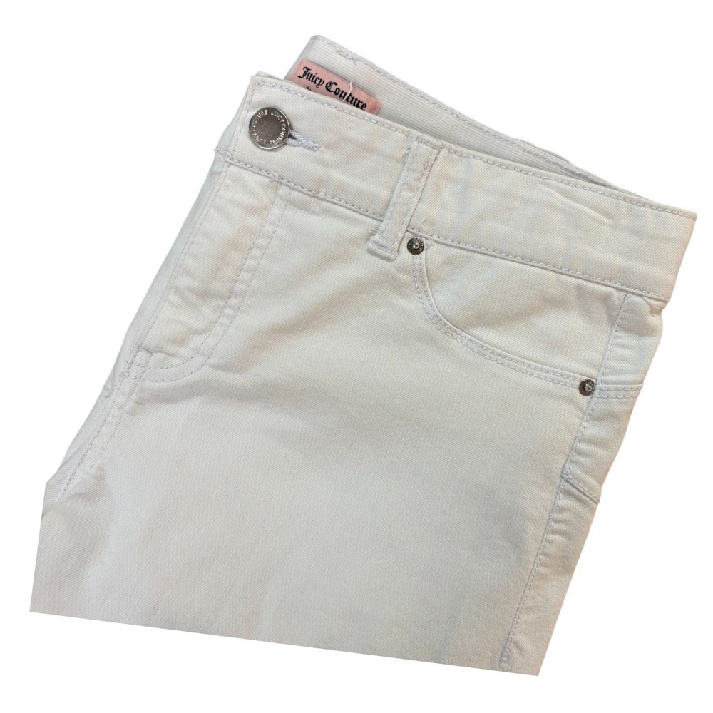Juicy Couture White Straight Leg Denim Jeans Womens Size 8‎ Silver Logo Patch